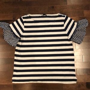 J.CREW gingham ruffle sleeve tee